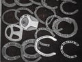 Texture, lots of horse horseshoes.Historic museum Royalty Free Stock Photo