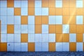 The texture of the metal wall, framed in the form of colored squares of two colors. Modern wall design for the exterior of reside Royalty Free Stock Photo