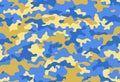Texture military camouflage seamless pattern blue and yellow. Abstract army and hunting camouflage ornament repeated