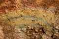 Texture of multi-colored layers of clay coming out in nature Royalty Free Stock Photo