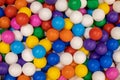 Texture of multi-colored plastic balls for the background. For children rooms, playgrounds. close-up, top view Royalty Free Stock Photo