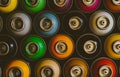 Texture of multi-colored spray cans with paint for graffiti, Royalty Free Stock Photo