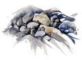 Texture natural stones watercolor illustration. Hand drawn nature grey rocks, isolated on white background.