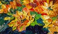 Texture of oil strokes on a painting with flowers close-up Royalty Free Stock Photo