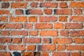 The texture of the old ancient medieval antique sturdy stone peeling scratched wall of rectangular red orange bright brick Royalty Free Stock Photo