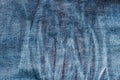 Texture of old blue jeans textile close up with fade