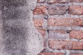 Texture old brick decayed patterns on urban concrete wall for background