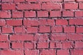 Texture of an old brick wall made of bricks with surface pattern coated with pink paint Royalty Free Stock Photo