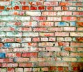 Texture of an old brick wall made of red bricks with white and a few blue bricks for the background, colorful background Royalty Free Stock Photo