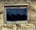 Texture from old coquina limestone with window. Rustic window of an old barn, rural motif. Vector