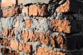 texture of old cracked and destroyed red brick wall