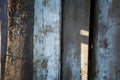 Texture of old dirty gray wooden fence of rough unpainted boards. Textured background. Front view Royalty Free Stock Photo