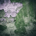 Texture of an old, green cracked wall. Square orientation. Vignette. Backgrounds Royalty Free Stock Photo