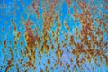 Texture of an old metal blue wall with rust, scratches, cracks, smudges Royalty Free Stock Photo
