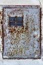 Texture of old paint on rusty metal light box