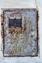 Texture of old paint on rusty metal light box