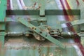 Texture of an old railroad car painted graffiti. Door lock of an old wagon Royalty Free Stock Photo