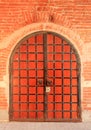 Texture of the old red metal door Kremlin, Kazan, Tatarstan, Russia Royalty Free Stock Photo