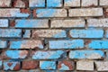 The texture of old red, white and blue brick wall. Close-up, pattern Royalty Free Stock Photo