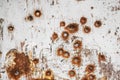 Texture of old rusty metal sheet with bullet holes on it Royalty Free Stock Photo