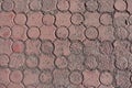 Texture of weathered red concrete pavers from above Royalty Free Stock Photo