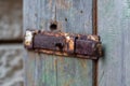 Texture of an old wooden door with an iron handle Royalty Free Stock Photo