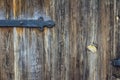Texture of an old wooden gate with a large lock. An old wooden gates.