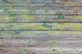 Texture of old wooden grey and green painted planks with peeling paint closeup Royalty Free Stock Photo