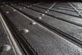 Texture of old wooden plank door with iron rivets