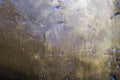 The texture of the old yellow bronze background is covered with a patina Royalty Free Stock Photo