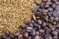 Texture one half roasted coffee beans other instant granules Royalty Free Stock Photo