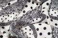 Texture, Pattern, Background. Cloth Cotton. White Fabric, Painted With Black Polka Dots, Black Lace. Black White Grunge Spots Fab