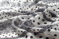 Texture, pattern, background. Cloth cotton. White fabric, painted with black polka dots, black lace. Black White Grunge Spots Fab Royalty Free Stock Photo