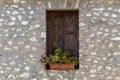 The background old beige, stone wall and a window Royalty Free Stock Photo