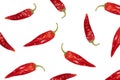 Pattern dried red chili or chilli cayenne pepper isolated on white background. Royalty Free Stock Photo