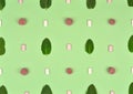 Texture or pattern with ÃÂ¼int leaves, raspberry and gum isolated on mint background. Set of peppermint leaves. Mint Pattern. Flat Royalty Free Stock Photo