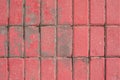 The Texture Of The Paved Road Surface, The Surface Of The Old Red Brick. Textured Effect, Weathered Footpath, Background Backdrop