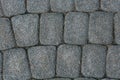 The texture of paving stone masonry, close up, top view. Exterior floor covering. Pavement background