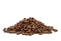 The texture of a pile of freshly roasted coffee beans. isolated on a white background Royalty Free Stock Photo