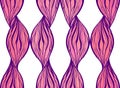 Texture with pink wavy hair lines. Vertical braids and chains. Vector pattern