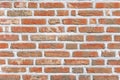 A texture portrait of a red brick masonry grout wall with cement. The stones are square or rectangular and are of different sizes Royalty Free Stock Photo