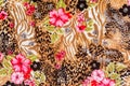 Texture of print fabric striped leopard and flower