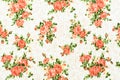 Texture, print and wale of fabric orange flowers pattern