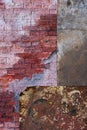 red brick wall and rusty metal sheets