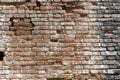 Texture of red old brick. Weathered and broken brickwork. Broken Royalty Free Stock Photo