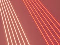 Texture of red and white glowing bright neon LED multicolored laser abstract stripes and lines from parallel lamps. The background Royalty Free Stock Photo