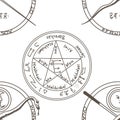 Texture with a repetitive pentacle pattern. Occult background. T