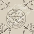 Texture with a repetitive pentacle pattern. Occult background. T