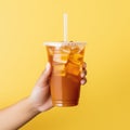 Texture-rich Iced Tea Mockup With Empty Label On Khaki Background