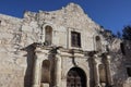 Texture of a rock wall and doorway at the entrance of The Alamo in San Antonio, Texas